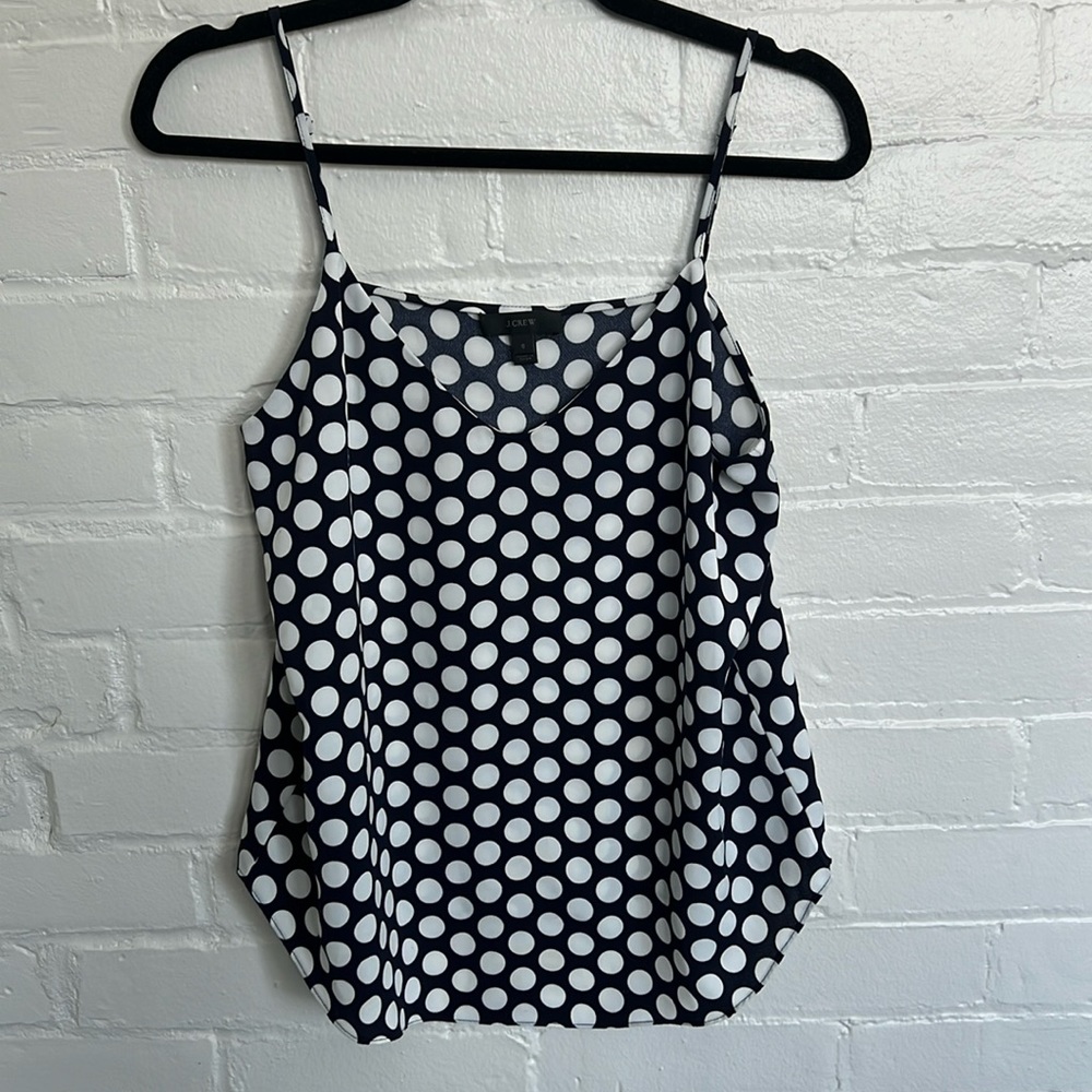 Jcrew Adjustable Strap Navy White Polka Dot Camisole - size 6